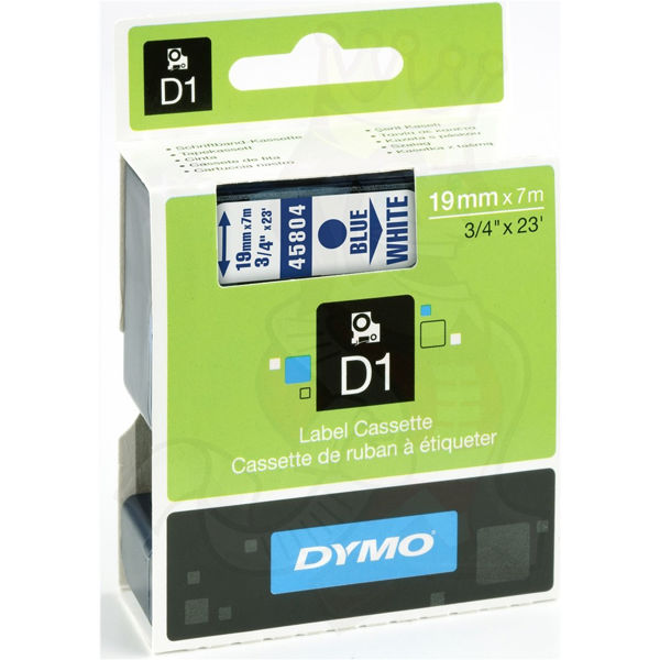 Picture of DYMO D1 LABEL CASSETTE ORIGINAL 45804 19MM BLUE ON WHITE